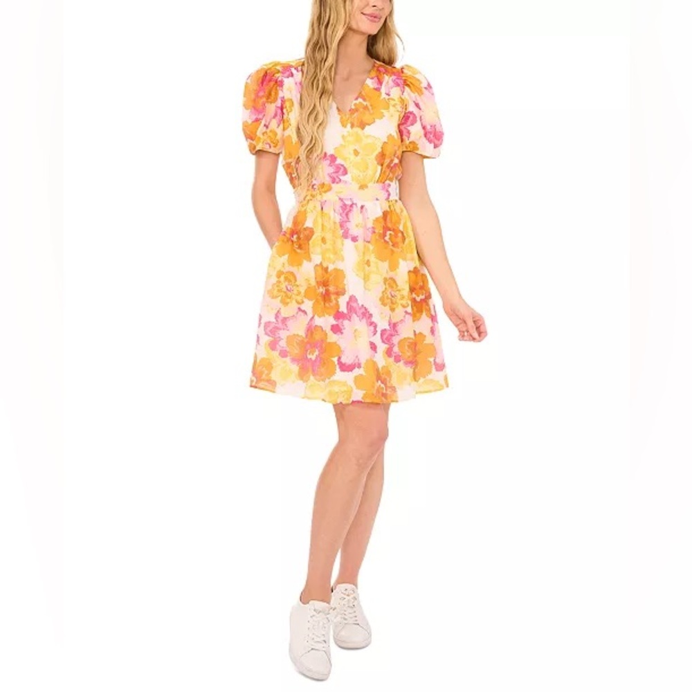 Cece Women’s Floral Dress Puffy Sleeves Size S MSRP $ 129 NWT